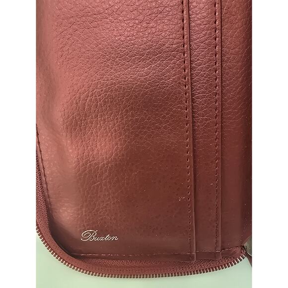 Buxton Leather Clutch Wallet Burgundy Zip Around Large Organizer - Picture 3 of 5